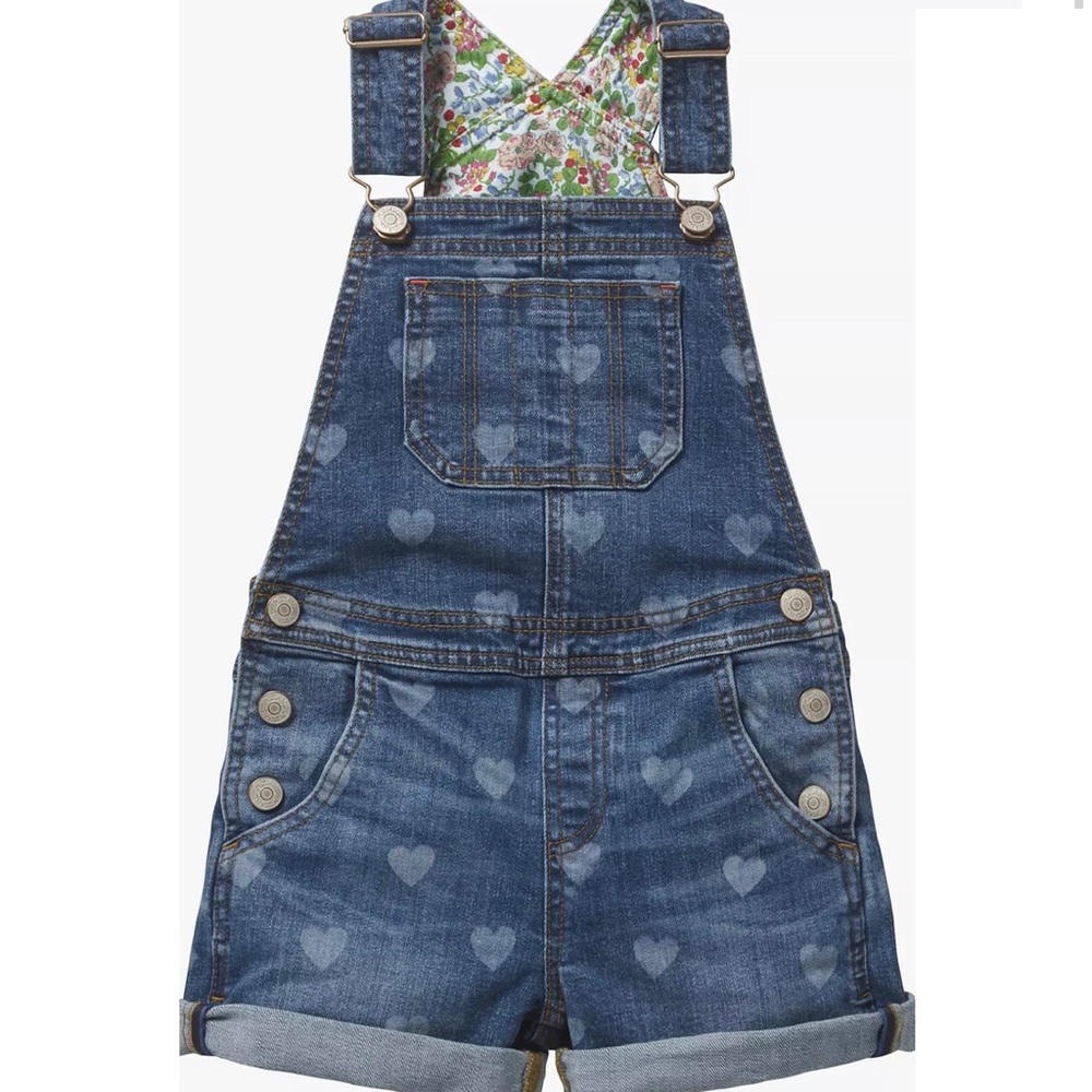 Mini Boden Mid Vintage Blue Girls' Heart Print Short Dungarees
